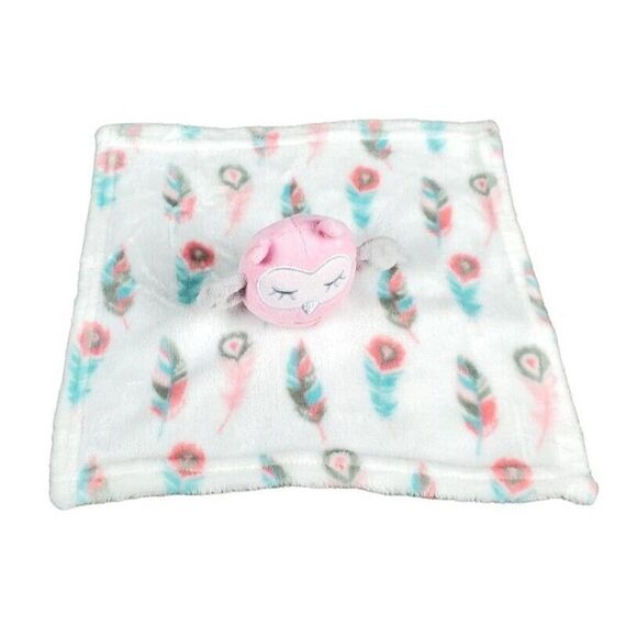 Cribmates Security Blanket Owl w/Feathers Lovey Plush Toy Soft Cuddly Pink White - Picture 1 of 7